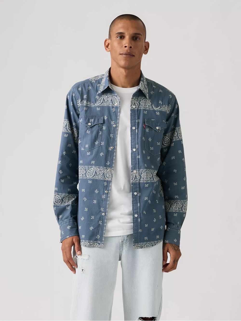 NEW Levi’s Men’s Western Bandana Print Pearl Snap Shirt Long Sleeve Large 398